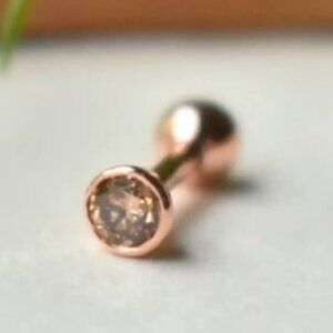 Natural Cognac Diamond Stud - 14k gold - brand new